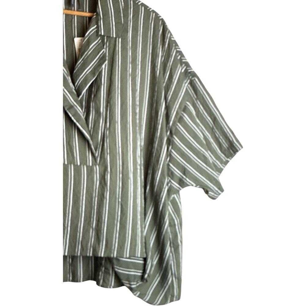 Anthropologie Dylan Green White Stripe Short Sleeve Popover Blouse Large NWT - Picture 4 of 9